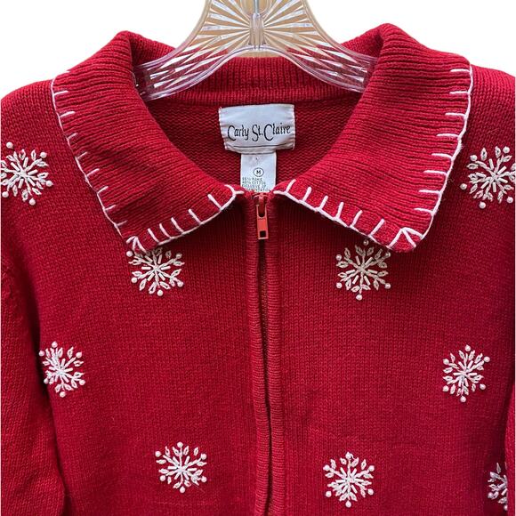 Ice Skating Penguins M Sweater Zip Front Ugly Christmas Sweater CARLY ST. CLAIRE - Picture 3 of 13